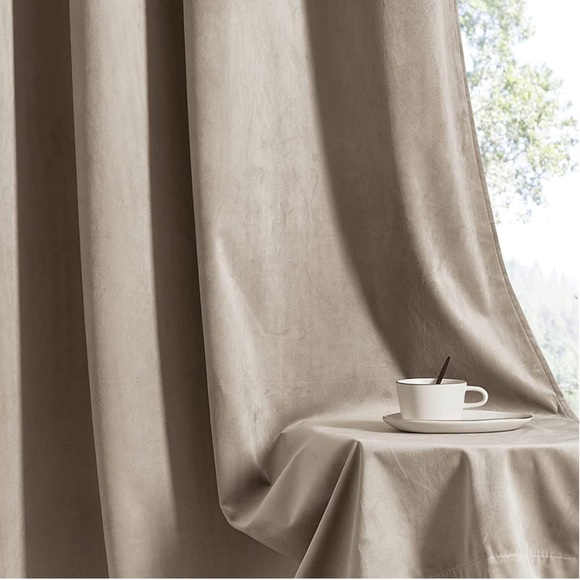 2 Panel 52X96” RYB HOME Camel Velvet Curtains Velvet Drapes modern Farmhouse NEW - Picture 4 of 7